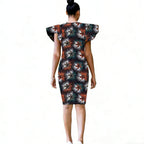 Vestido Ajustado Ankara con Mangas Hoja de Loto