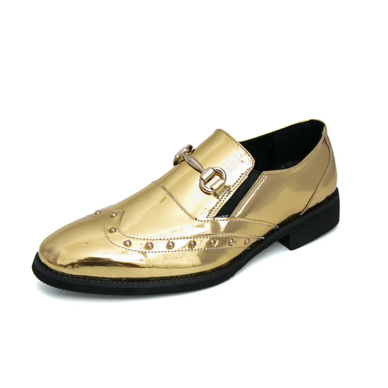 Zapatos Hombre Charol Elegantes Punta Puntiaguda Boda Sin Cordones | Diseño Liso