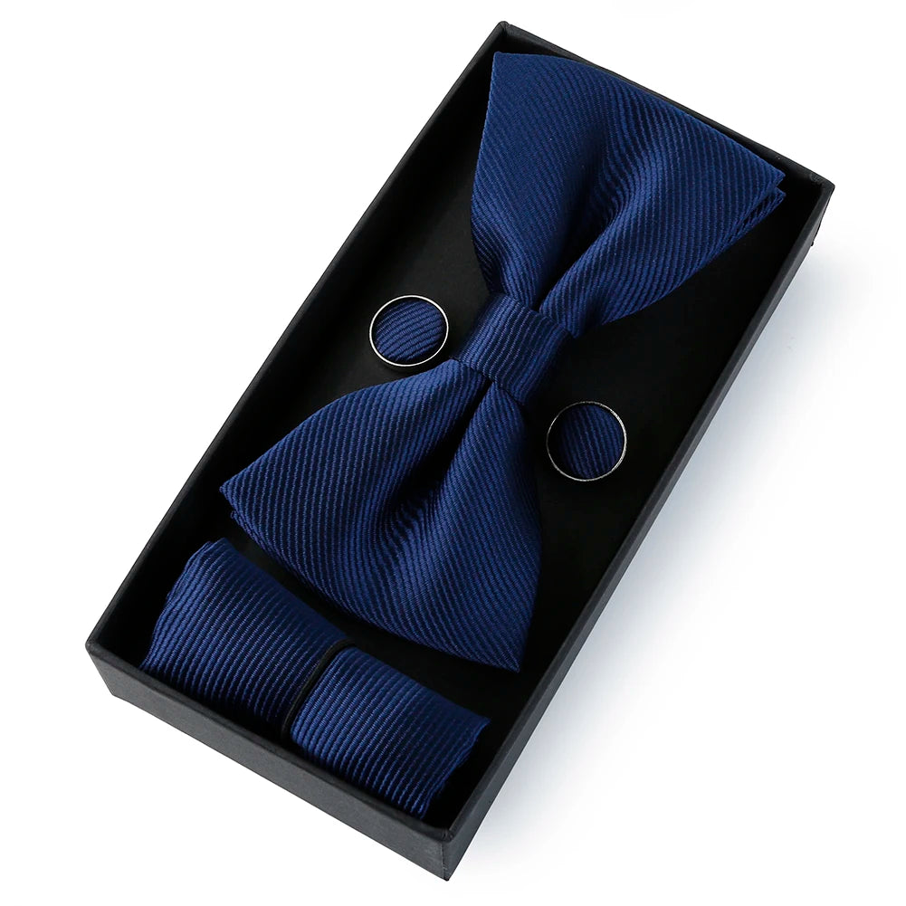 Set De Pajarita Pañuelo Gemelos Regalo Elegante Estilo Para Hombres