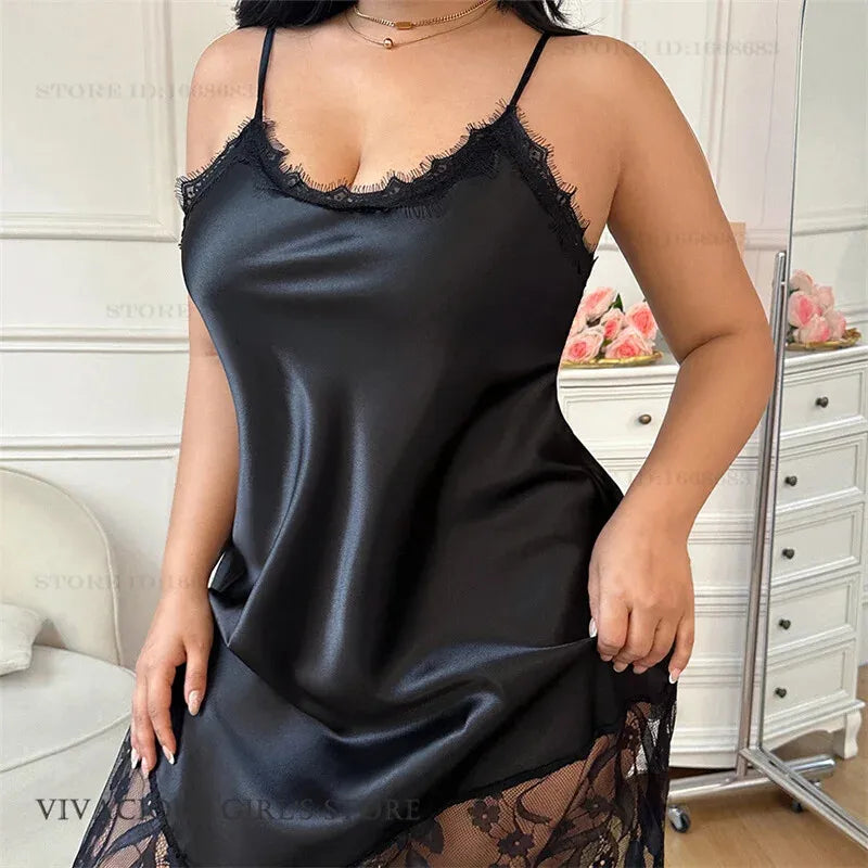 Camisón con Encaje Calado | Cuello en V | Talla Grande
