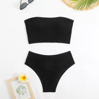 Tankini Triangular de Textura Sólida - Traje de Baño de Color Sólido
