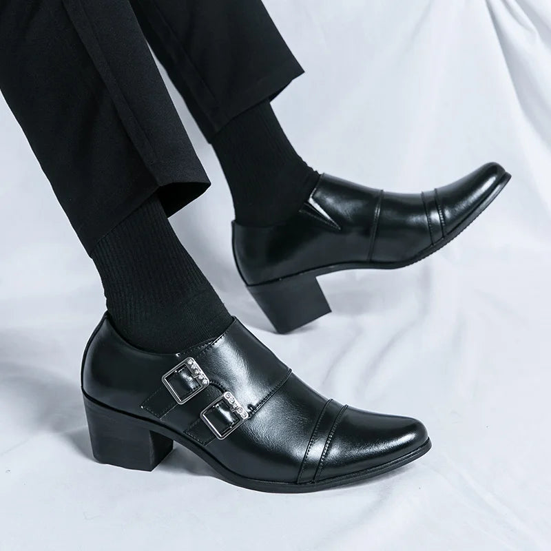 Zapatos Vestir Hombre Ticotrendy Piel Dividida Retro Punta Puntiaguda Boda | Con Hebilla