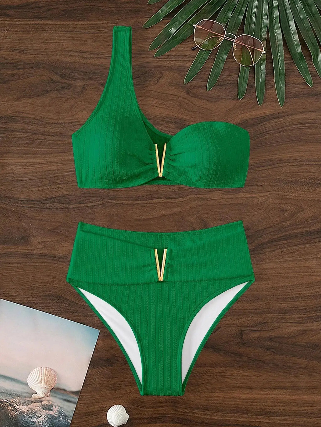 Bikini de Un Hombro y Tiro Alto - Conjunto Elegante para la Arena
