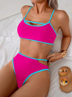 Bikini Sin Espalda Color Bloqueado Sexy - Traje de Baño 2025