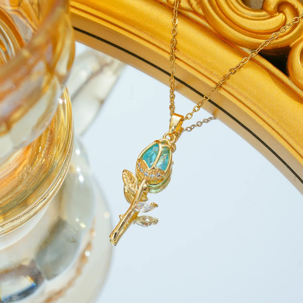 Cadena de acero inoxidable para mujer y niña, collares con colgante de flor de tulipán de circón de lujo a la moda, accesorios de Collar elegantes, regalo de joyería