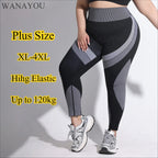 VEQKING 4XL, pantalones deportivos de talla grande para mujer, mallas de Yoga de alta elasticidad sin costuras, mallas de gimnasio con contraste de Color, pantalones de entrenamiento Hiplift