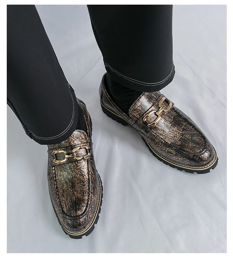 Zapatos Vestir Hombre Estampado Dorado | Negocios Punta Estrecha Antideslizante Formal