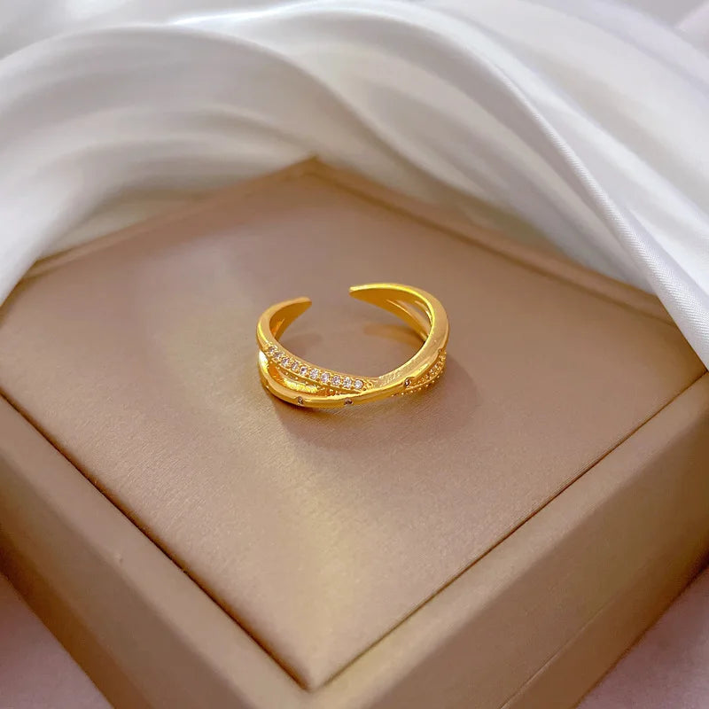 Anillos ajustables con forma de cruz de circón Simple para mujeres y niñas, anillos de cobre de Color dorado a la moda, accesorios para dedos, regalos