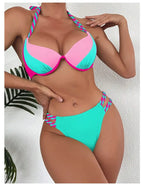 Bikini Push Up Colorblock con Estilo Halter para Playa