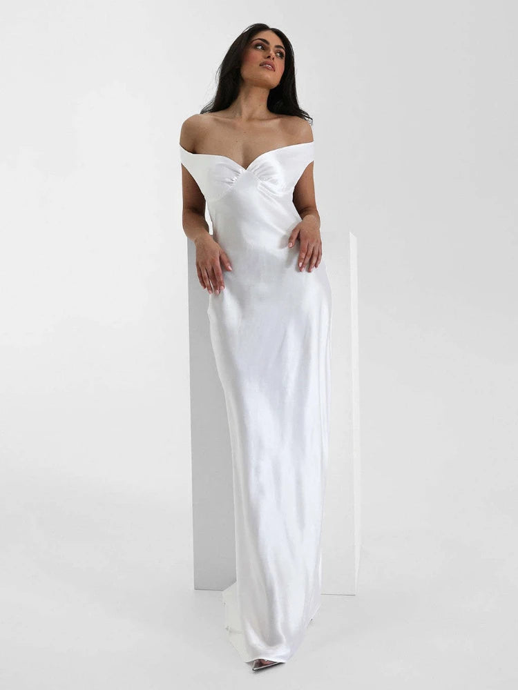 Vestido largo de satén con lazo y espalda descubierta para mujer