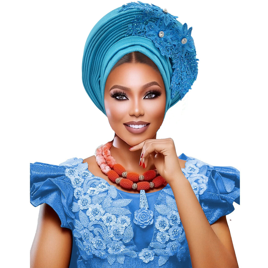 Turbante Africano con Encaje Bordado para Mujer