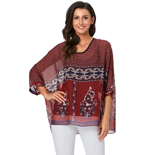 Vestido casual bohemio estilo chiffon disponible en tallas grandes 4XL 5XL 6XL vestido vintage floreado con cuello en O camiseta estilo long top