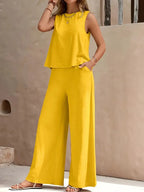Ticotrendy: Conjunto Elegante de Pantalón y Top Sin Mangas | Color Sólido Verano 2025