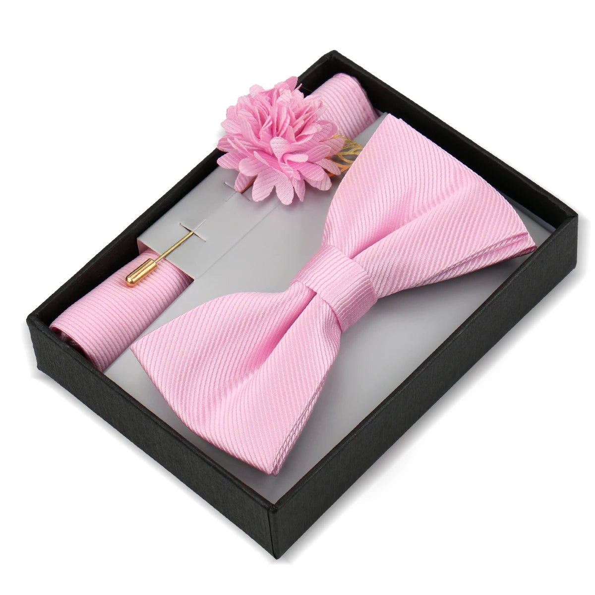 Set De Pajarita Broche Flor Pañuelo Accesorio De Traje Boda