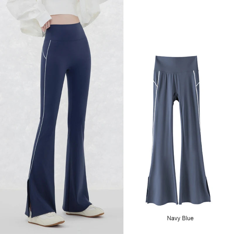 Pantalón Acampanado Curva Raya | Micro Flare Tobillo Dividido | Piel Tiburón Cintura Alta Sexy