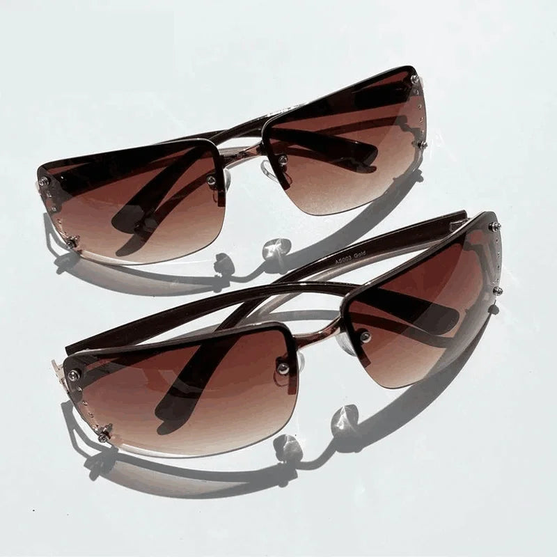 Gafas Sol Y2K Envolventes Escudo | Top Plano Futuristas Sin Marco Gradiente