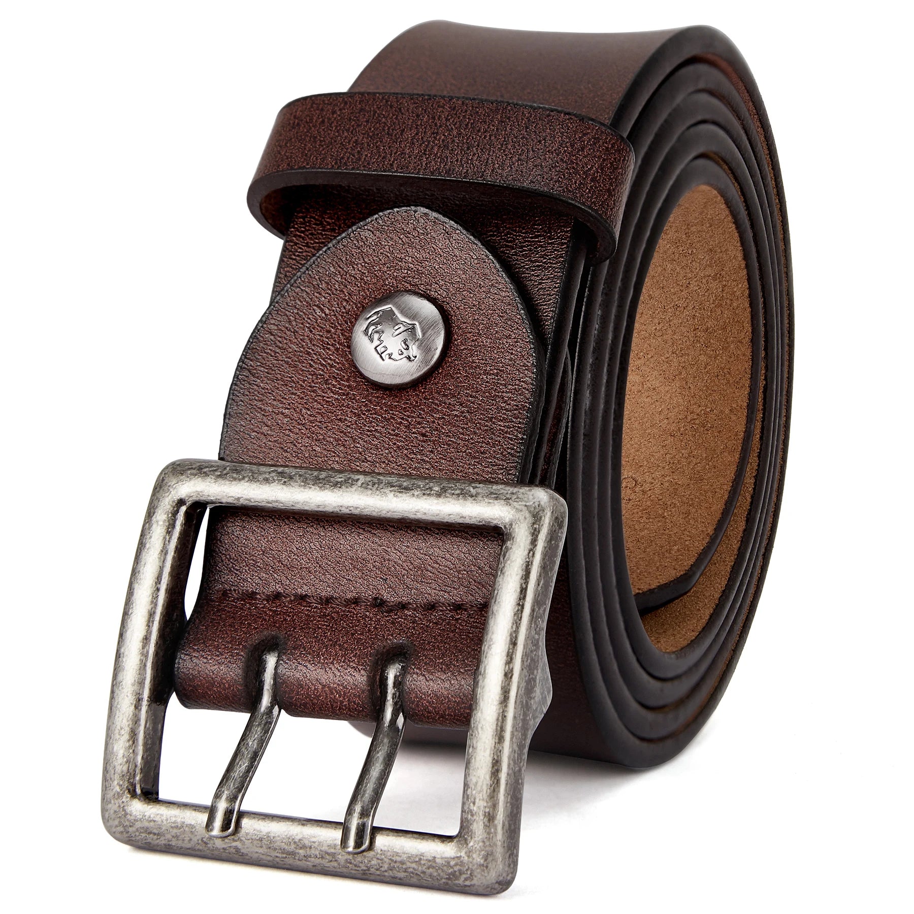 Cinturón de Piel de Vaca | Estilo Vintage | Hebilla de Pasador Retro | Hombre