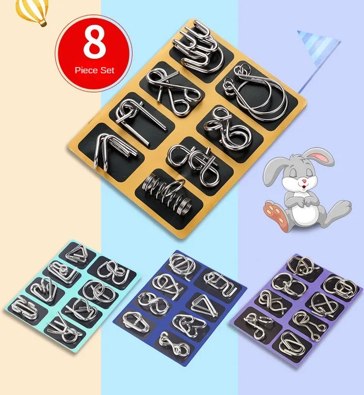 Rompecabezas de anillo chino de Metal para niños y adultos, puzles mágicos, rompecabezas clásicos, IQ Brain Teaser, 8 juegos por paquete