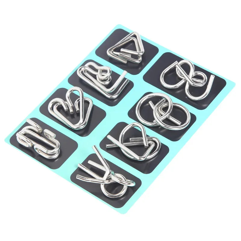 Rompecabezas de anillo chino de Metal para niños y adultos, puzles mágicos, rompecabezas clásicos, IQ Brain Teaser, 8 juegos por paquete