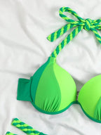Bikini Push Up Colorblock con Estilo Halter para Playa