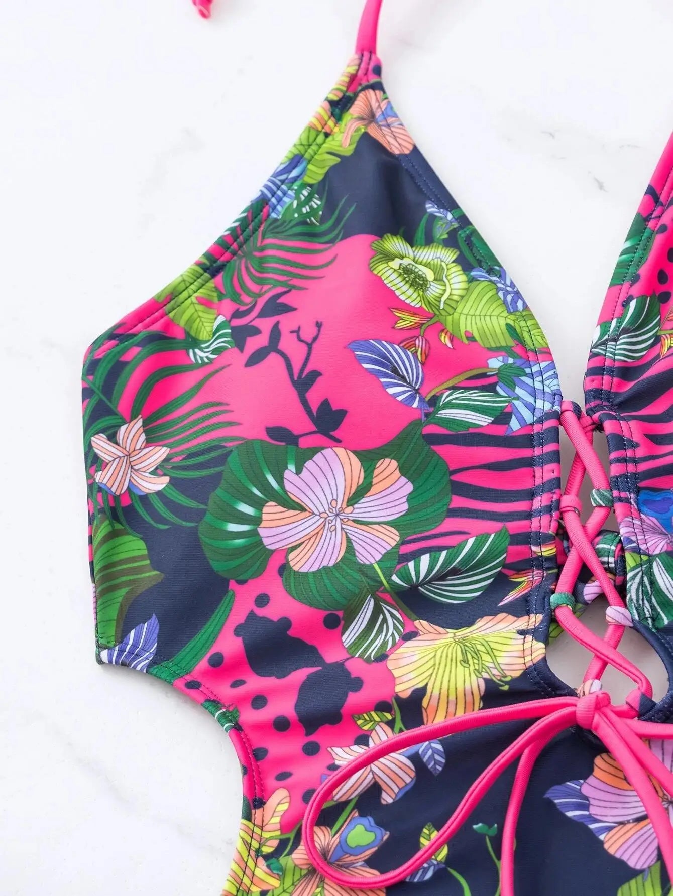 Traje de Baño 1 Pieza Floral - Bikini de Playa con Encaje Frontal y Sexy