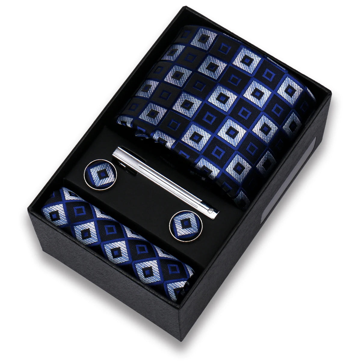 Conjunto de Lujo Corbata Gemelos Clip Pañuelo para Hombres Negocios Boda