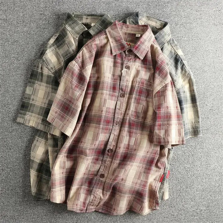 Camisa Retro Hombre | Cuadros Tartán | Algodón Tejido | Corte Holgado | Ticotrendy