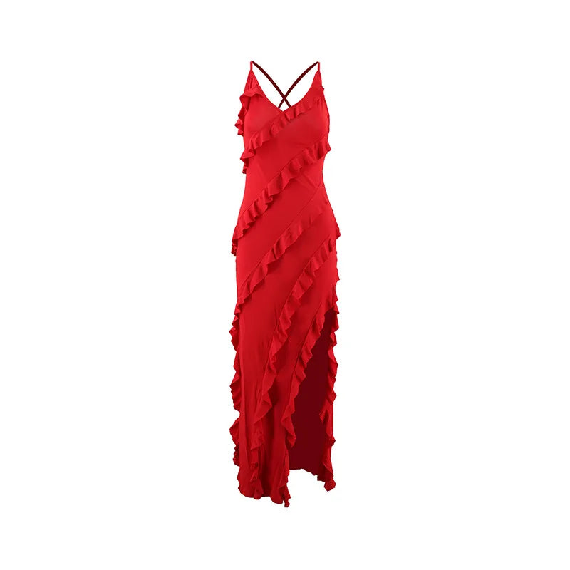 Vestido Halter Espalda Descubierta con Abertura