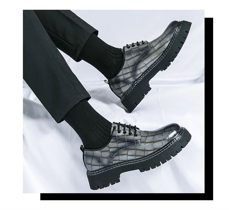 Zapatos Vestir Marrones Hombre | A Cuadros Cordones Punta Redonda Informal Negocios