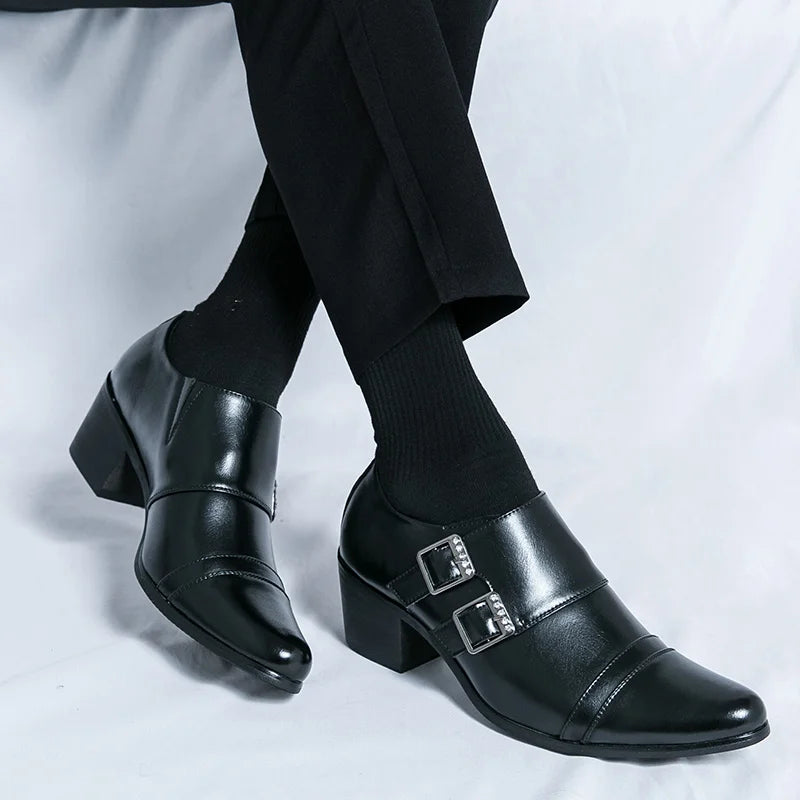 Zapatos Vestir Hombre Ticotrendy Piel Dividida Retro Punta Puntiaguda Boda | Con Hebilla