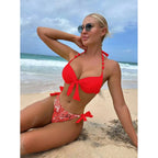 Bikini de Neón con Lazo Lateral y Estampado de Cachemira Push Up