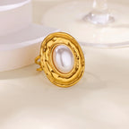 Anillo Ticotrendy Giratorio | Trébol Circón y Perlas | Acero Oro Boda 2025