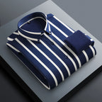 Camisa Rayas Terciopelo Hombre | Engrosada Cálida | Negocios Casual | Invierno S-4XL