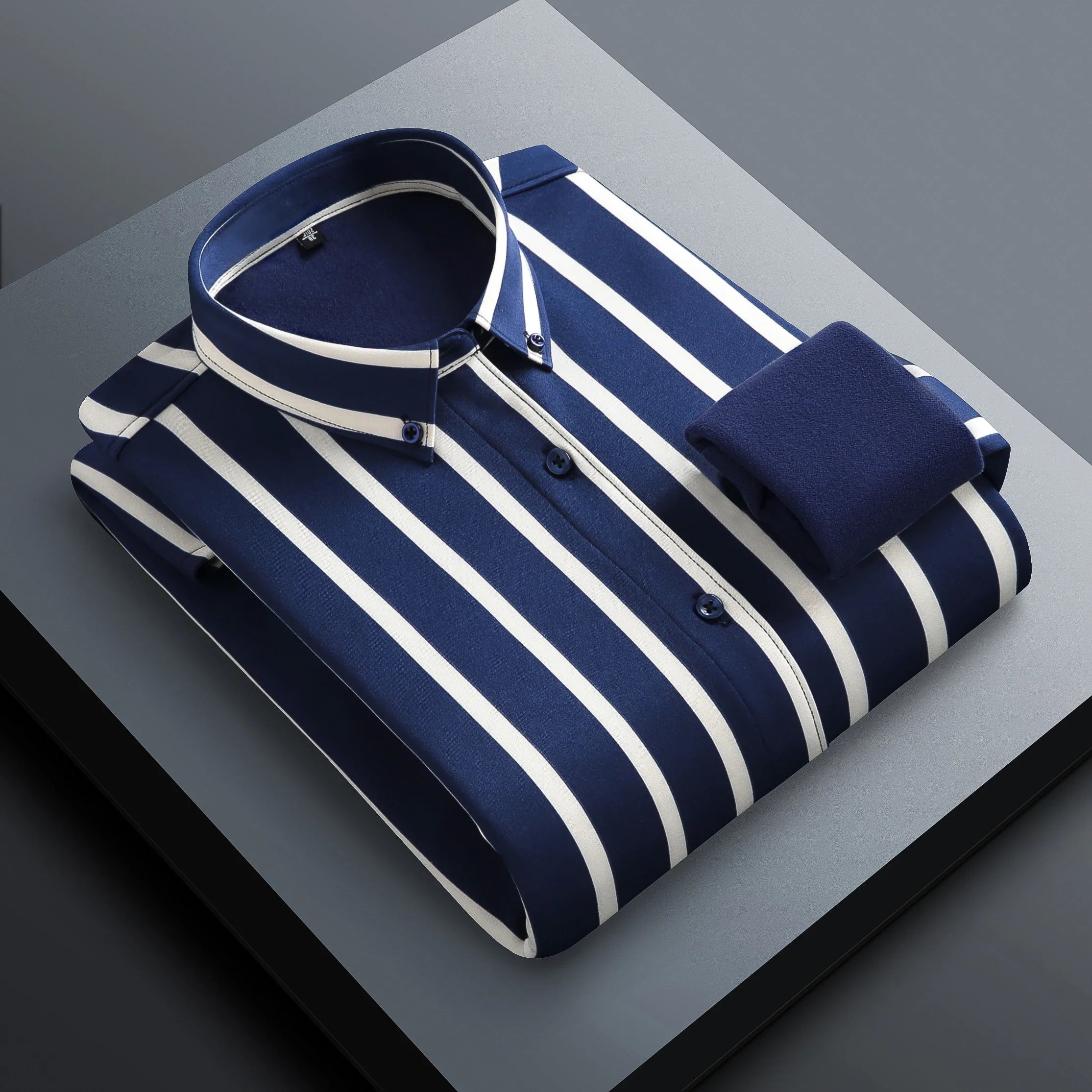 Camisa Rayas Terciopelo Hombre | Engrosada Cálida | Negocios Casual | Invierno S-4XL