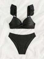 Bikini Push Up con Detalle Recortado y Volantes para Playa