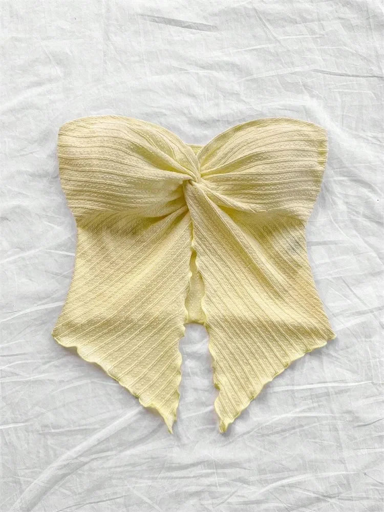 Top de tubo recortado con nudo torcido para mujer, ropa de verano Y2K, Top corto sexy con hombros descubiertos y abertura