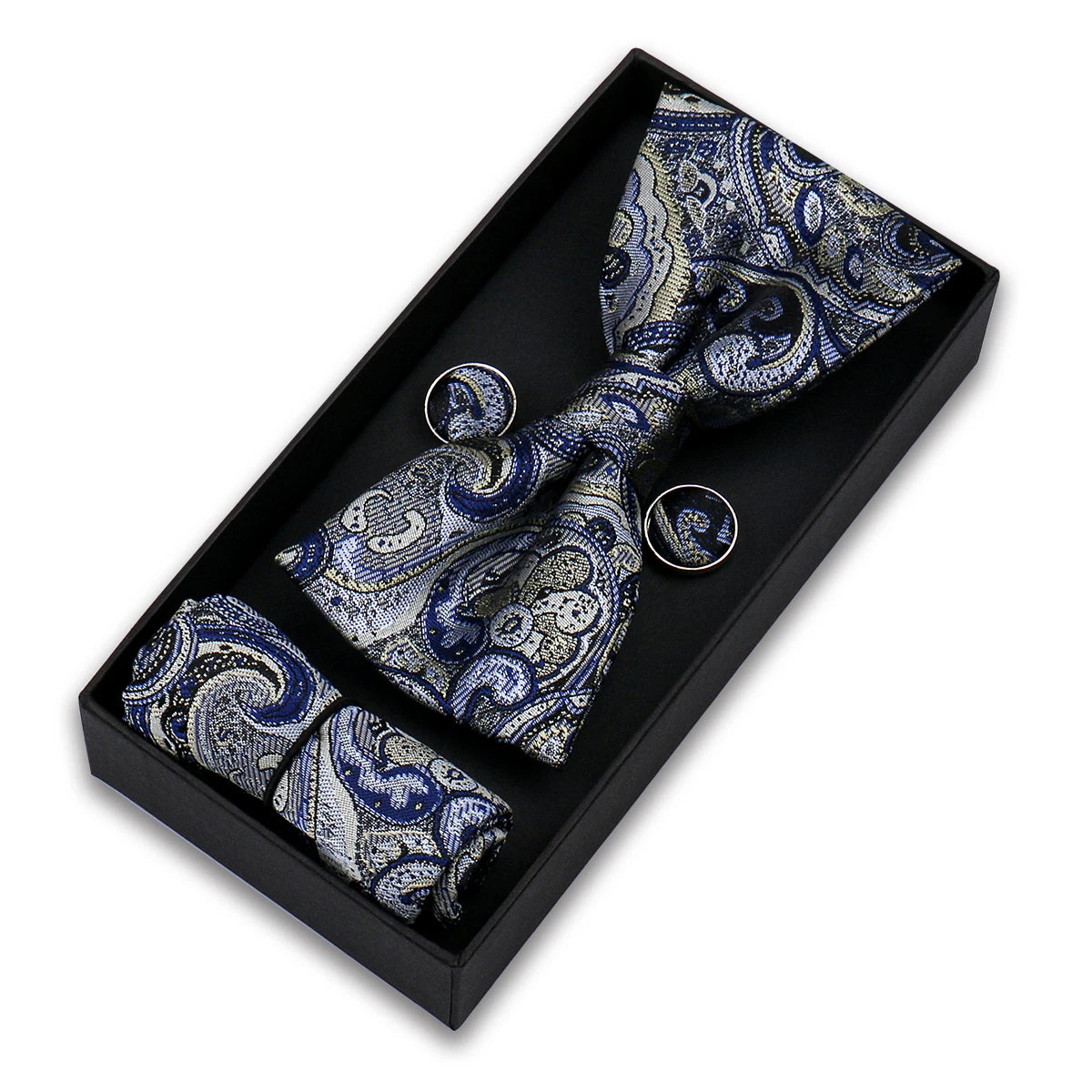 Set De Pajarita Pañuelo Gemelos Regalo Elegante Estilo Para Hombres