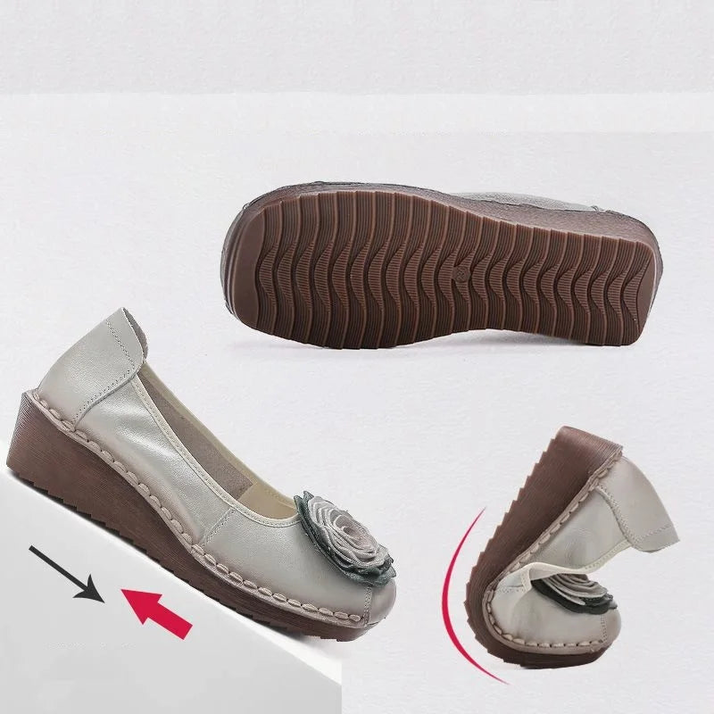 Mocasines Étnicos De Flores | Cuero Genuino Estilo Retro Lujoso Casual