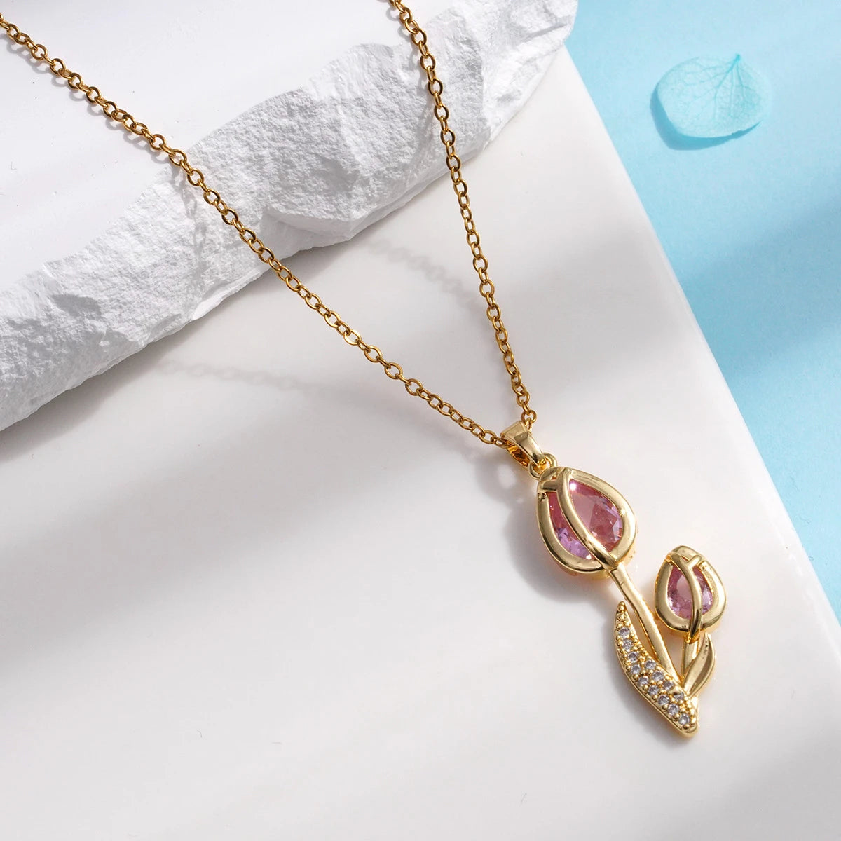 Collar Elegante Tulipán Circón ∣ Cadena Acero Inoxidable ∣ Joyería Moda Femenina