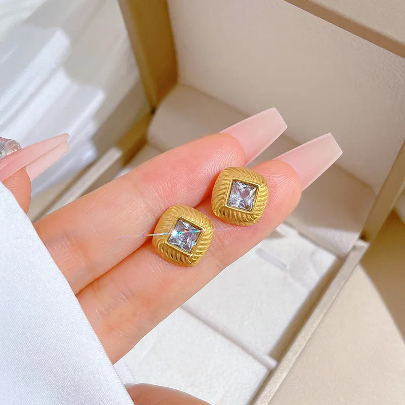 Pendientes cuadrados de circonita minimalistas de acero inoxidable para mujeres y hombres, pendientes geométricos simples de moda, accesorios de joyería