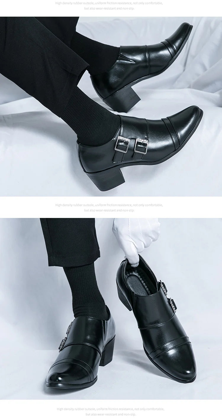 Zapatos Vestir Hombre Ticotrendy Piel Dividida Retro Punta Puntiaguda Boda | Con Hebilla