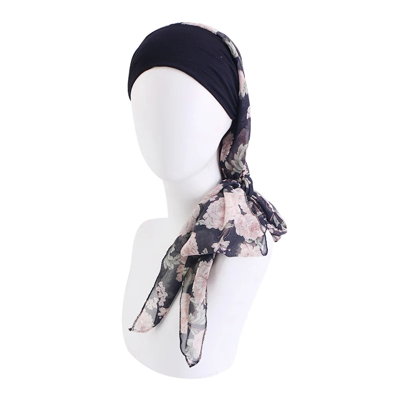 Turbante elástico con estampado de flores para mujer musulmana, para la cabeza preatado Hijab, Bandana para la pérdida de cabello, bufanda para la cabeza, novedad