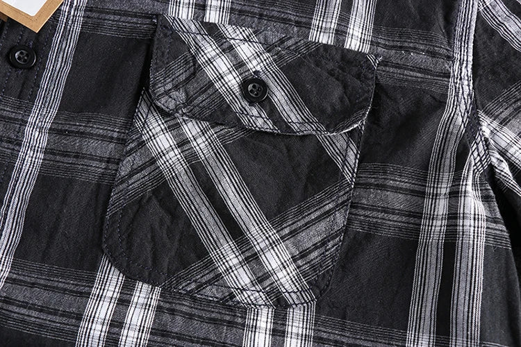 Camiseta Cuadros Vintage Hombre | Algodón Lavado | Dos Bolsillos | Estilo Costa Oeste | Ticotrendy
