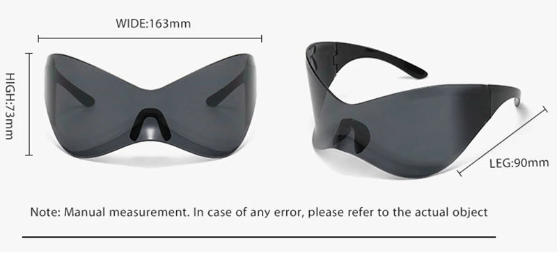 Gafas Sol Gran Tamaño Sin Montura Futuristas | PUNK Y2K Plateadas UV400 Espejo