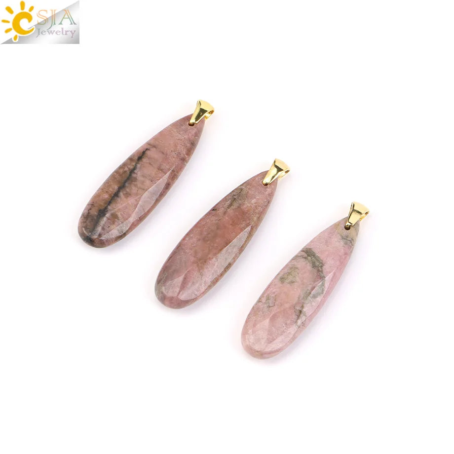 Colgante Gota Agua Piedra Natural Cristal Cadena Acero | Joyería Sanación