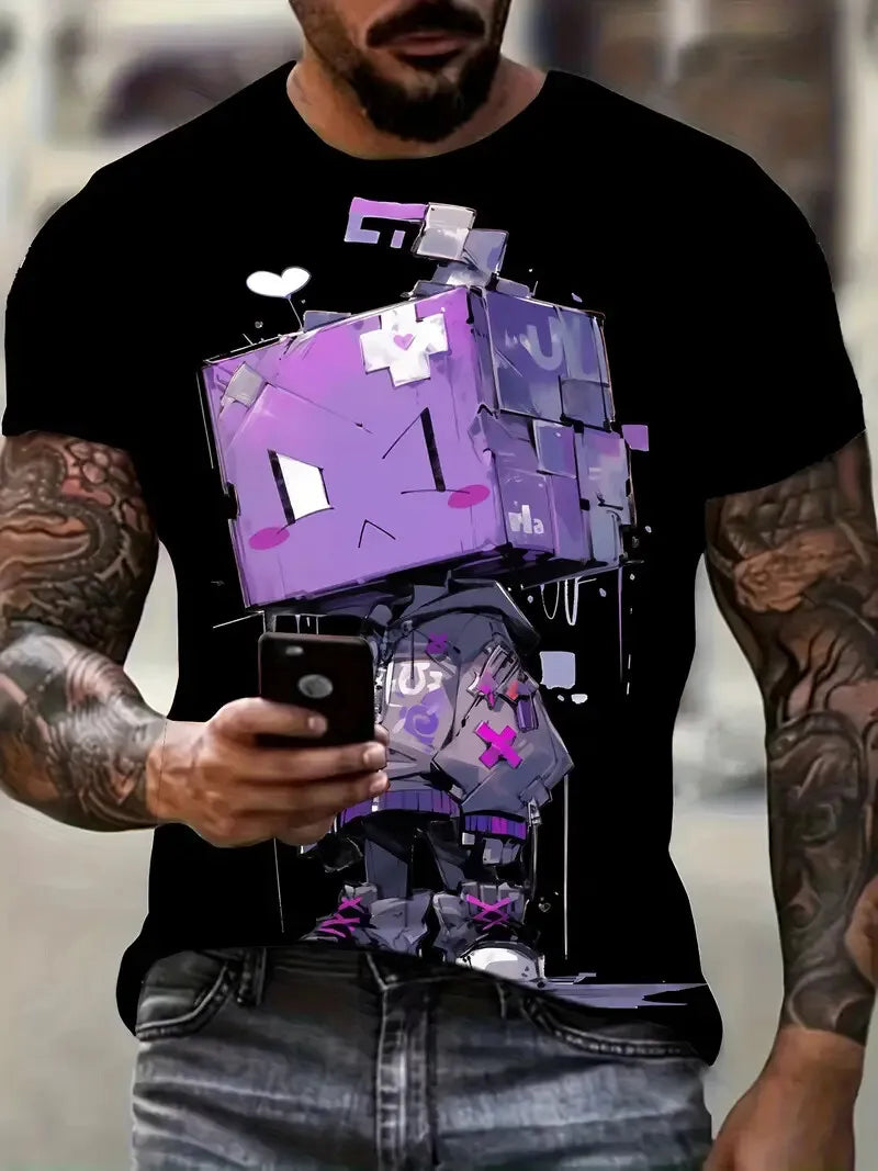Camiseta Dibujos Animados Hombre | Estampado Gráfico Divertido Manga Corta Secado Rápido