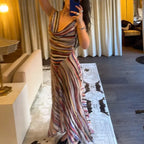 Vestido de Fiesta Rayas Onduladas Cintura Ajustada
