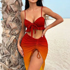 Bikini de Malla con Degradé - Conjunto de Tres Piezas con Estilo