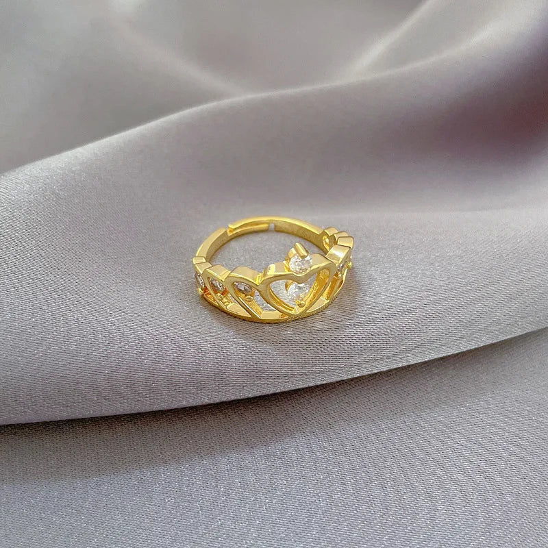 Anillos de corona de circón simples a la moda para mujeres y niñas, anillo de cobre abierto ajustable, regalos de joyería para amigos y amantes