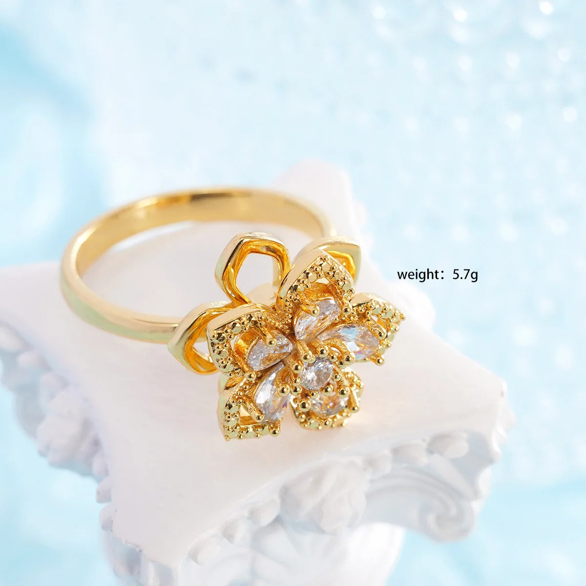 Anillos de cobre abiertos ajustables con circonita de flor giratoria Simple para mujeres y niñas, accesorios de fiesta diarios, regalos